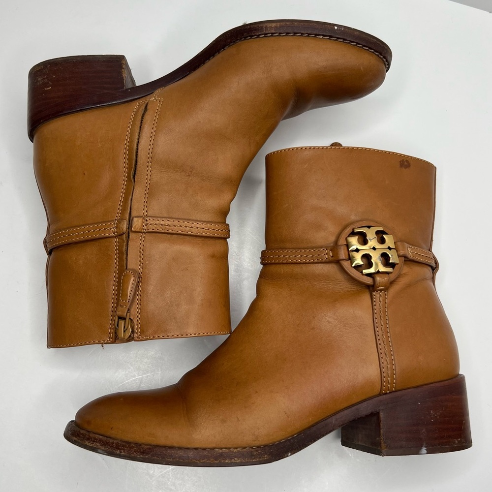 Tory Burch Miller Calf Leather Bootie Boots Brown Size 8.5 - Picture 13 of 16